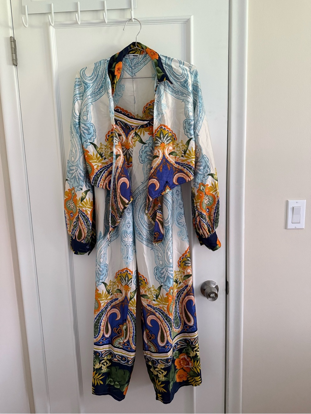 Vibrant Paisley Printed Jumpsuit with Matching Drape Jacket